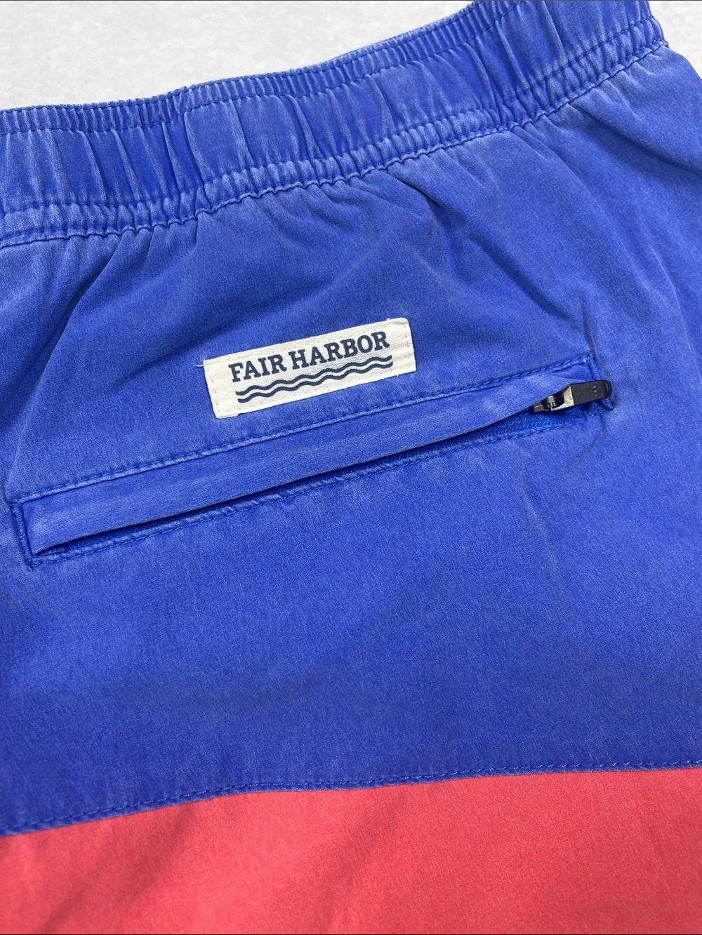 Fair Harbor Men's Blue & Red Swim‎ Trunks with Drawstring Beach Coastal Pool